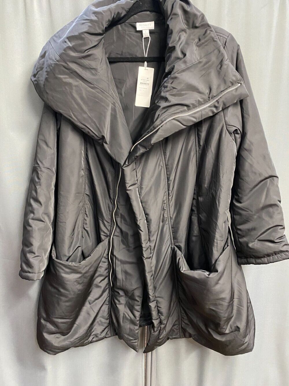 City Chic Puff Vibes Jacket Women's Large Black 100% Polyester Full Zip B73